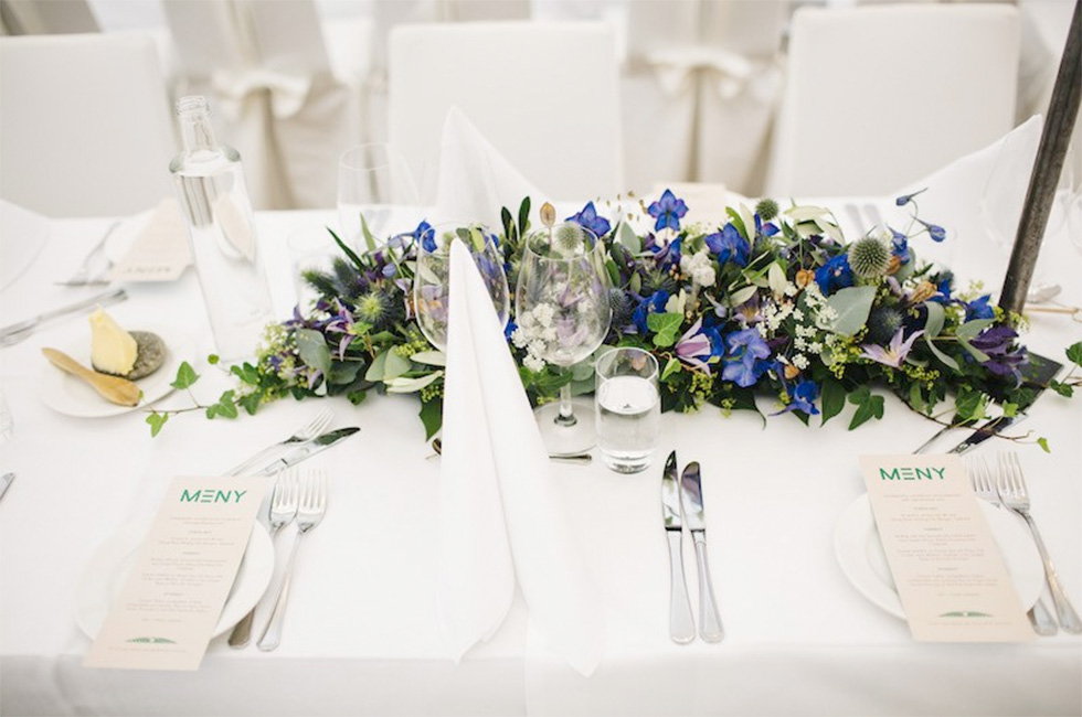 Bröllopsdukning på Högberga Gård