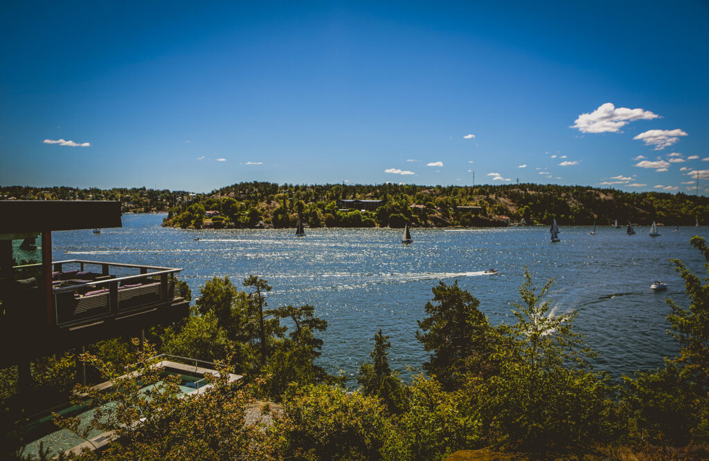 Utsikt över Skurusundet från Högberga Gård på Lidingö