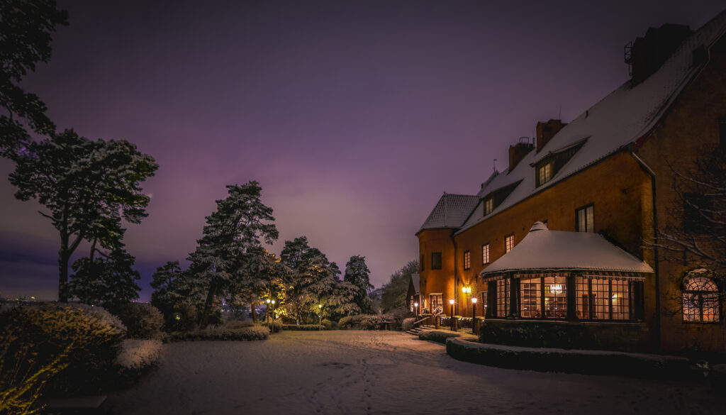Högberga Herrgård i vinterrljus